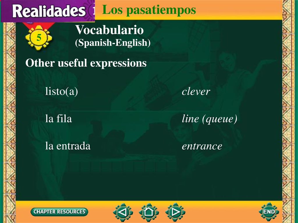 Los pasatiempos Vocabulario Other useful expressions listo(a) clever