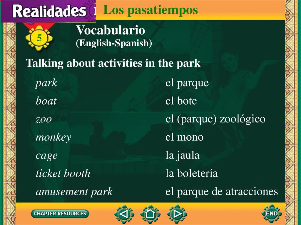 Los pasatiempos Vocabulario Talking about activities in the park park