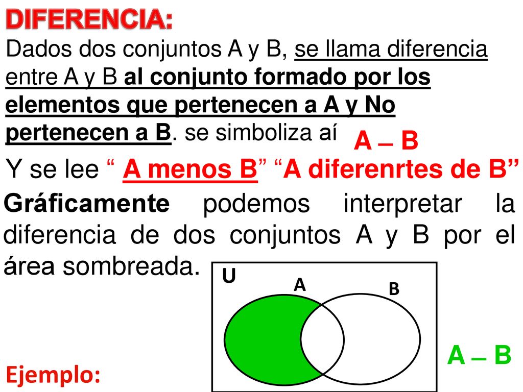 Y se lee A menos B A diferenrtes de B