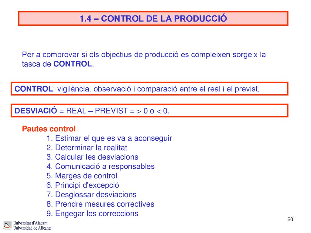 1.4 – CONTROL DE LA PRODUCCIÓ