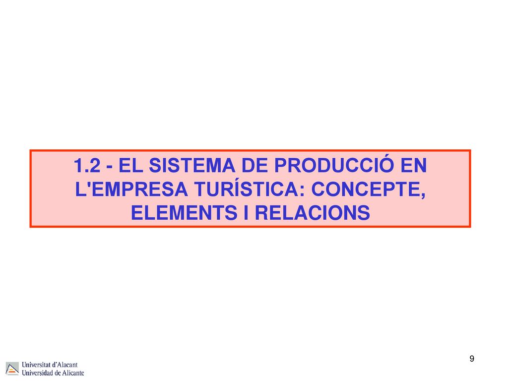 1.2 - EL SISTEMA DE PRODUCCIÓ EN L EMPRESA TURÍSTICA: CONCEPTE, ELEMENTS I RELACIONS