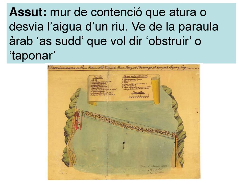 Assut: mur de contenció que atura o desvia l’aigua d’un riu