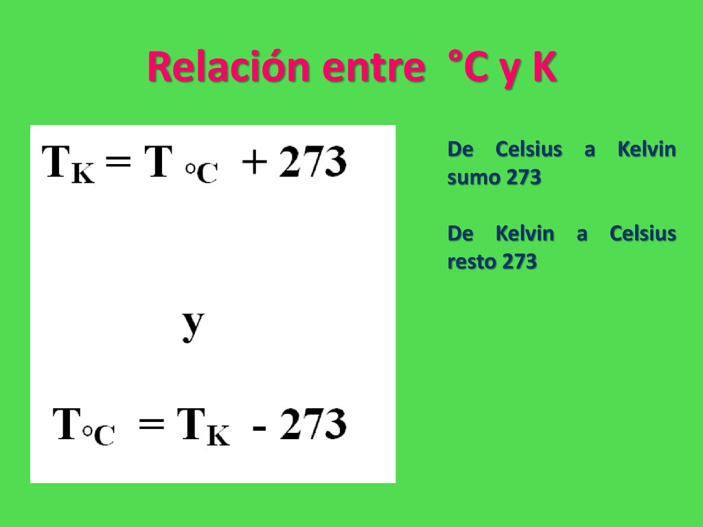 Relación entre °C y K De Celsius a Kelvin sumo 273