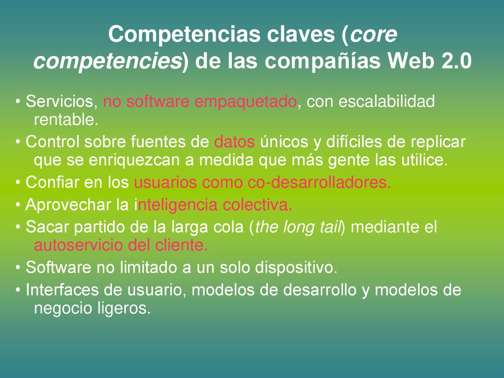 Competencias claves (core competencies) de las compañías Web 2.0