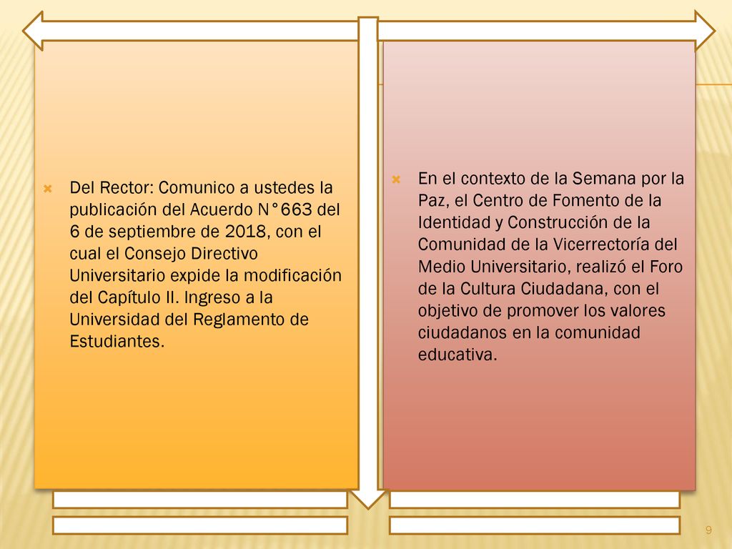 Del Rector: Comunico a ustedes la publicación del Acuerdo N°663 del 6 de septiembre de 2018, con el cual el Consejo Directivo Universitario expide la modificación del Capítulo II. Ingreso a la Universidad del Reglamento de Estudiantes.