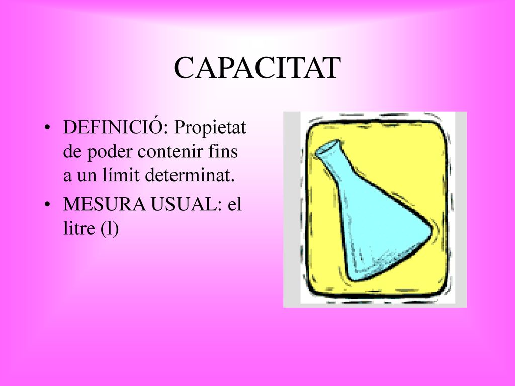 CAPACITAT DEFINICIÓ: Propietat de poder contenir fins a un límit determinat.