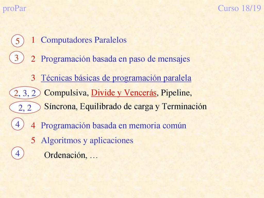 proPar Curso 18/ , 3, 2. 2, Computadores Paralelos. Programación basada en paso de mensajes.