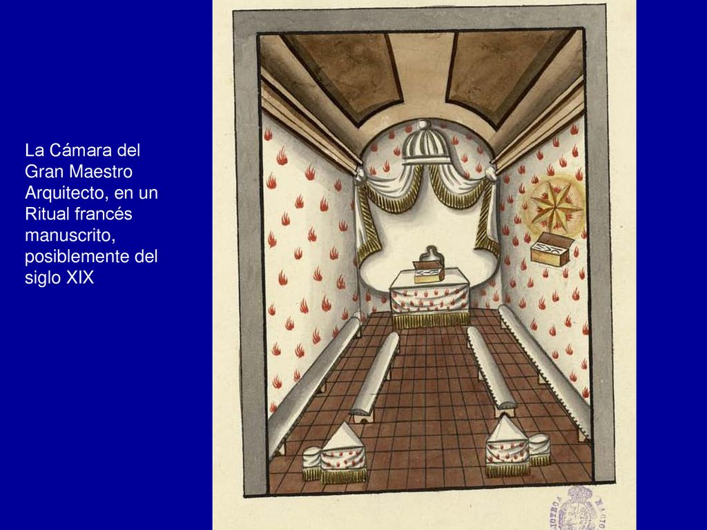 La Cámara del Gran Maestro Arquitecto, en un Ritual francés manuscrito, posiblemente del siglo XIX