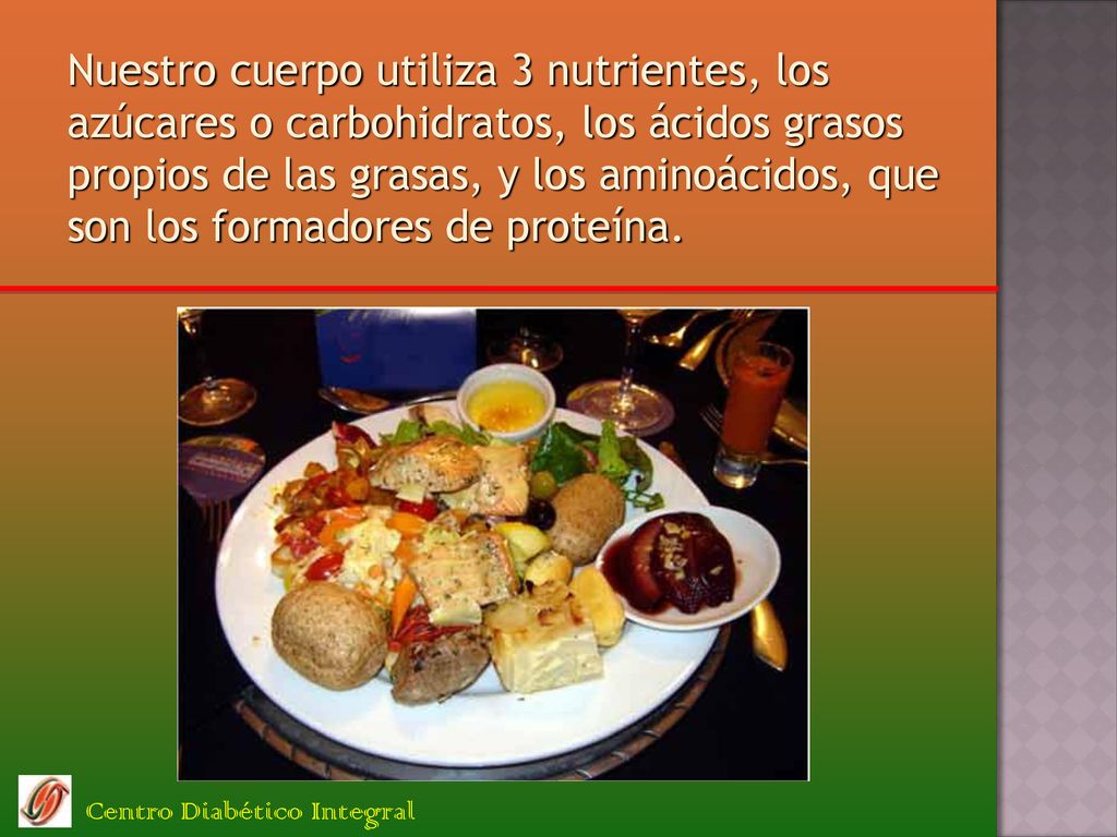 Nuestro cuerpo utiliza 3 nutrientes, los azúcares o carbohidratos, los ácidos grasos propios de las grasas, y los aminoácidos, que son los formadores de proteína.