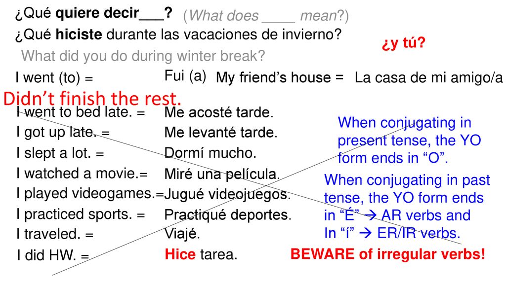 Didn’t finish the rest. ¿Qué quiere decir___ (What does ____ mean )