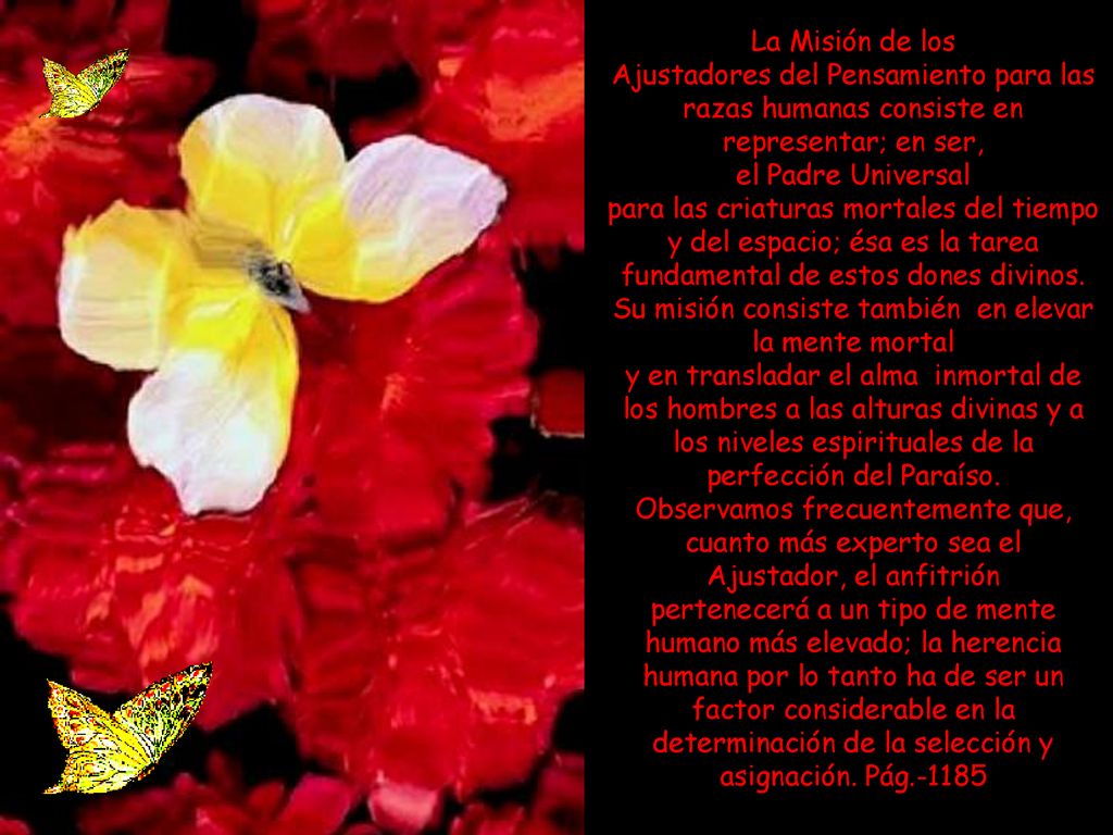La Misión de los Ajustadores del Pensamiento para las razas humanas consiste en representar; en ser, el Padre Universal para las criaturas mortales del tiempo y del espacio; ésa es la tarea fundamental de estos dones divinos.