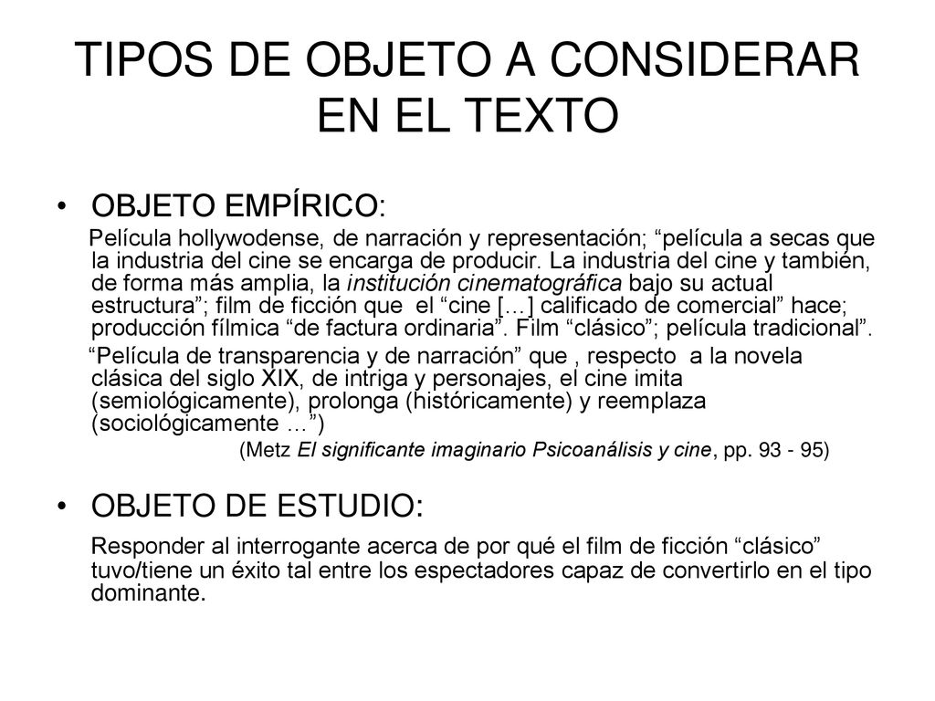 TIPOS DE OBJETO A CONSIDERAR EN EL TEXTO