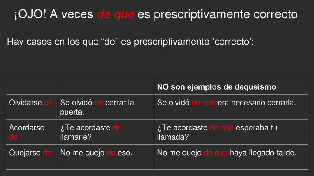 ¡OJO! A veces de que es prescriptivamente correcto