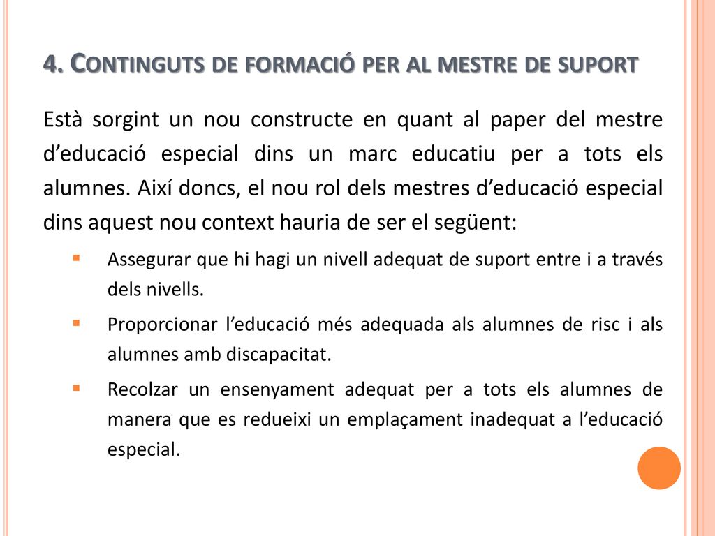 4. Continguts de formació per al mestre de suport