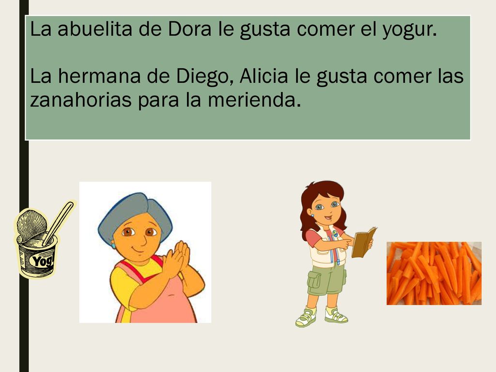 La abuelita de Dora le gusta comer el yogur