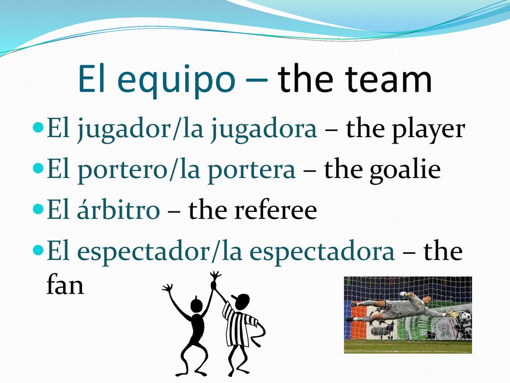 El equipo – the team El jugador/la jugadora – the player