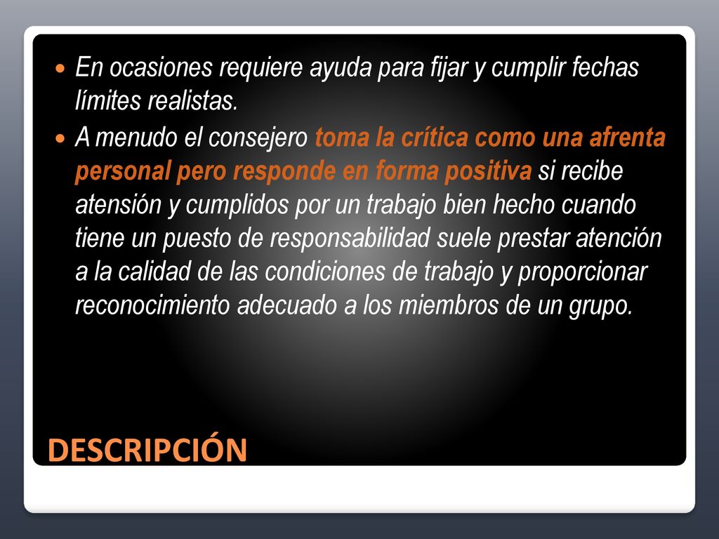 En ocasiones requiere ayuda para fijar y cumplir fechas límites realistas.