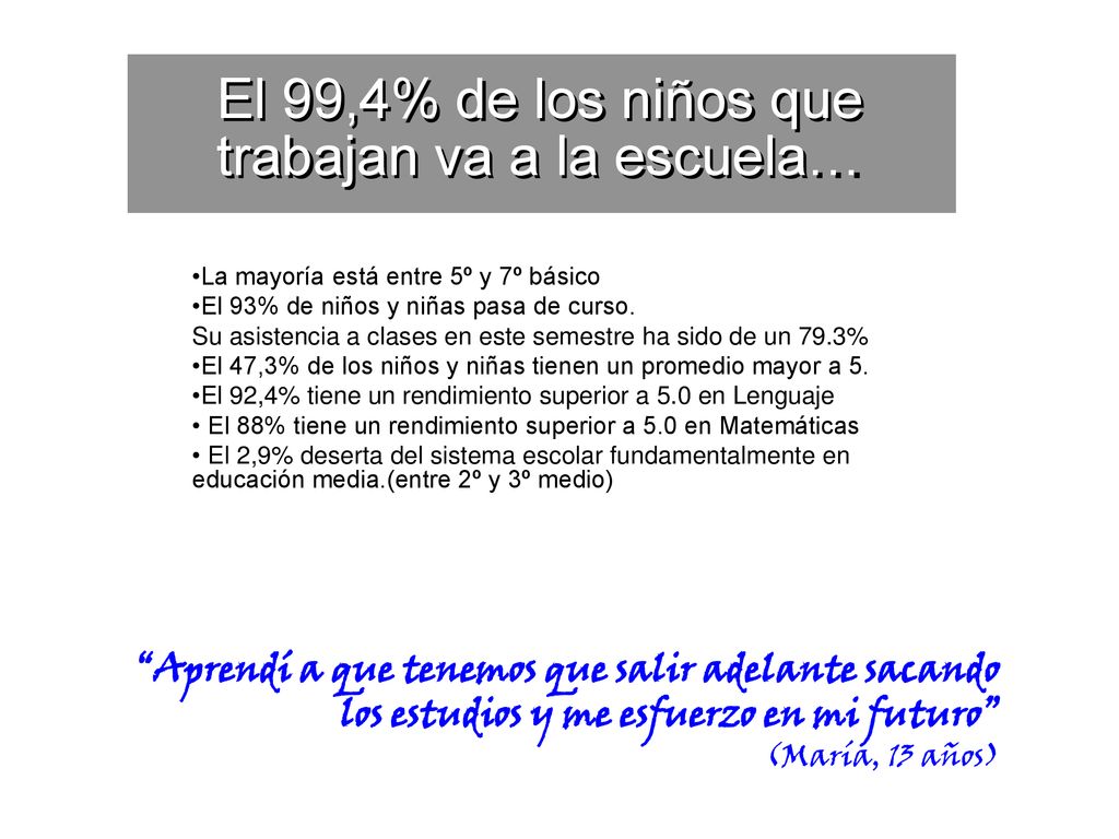 El 99,4% de los niños que trabajan va a la escuela…