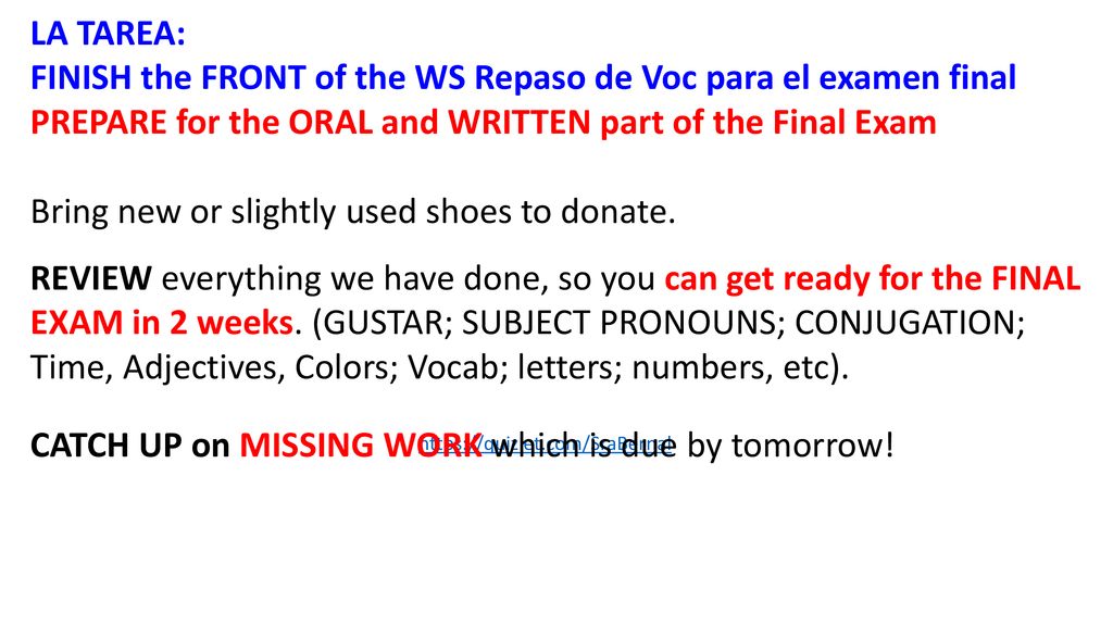 FINISH the FRONT of the WS Repaso de Voc para el examen final