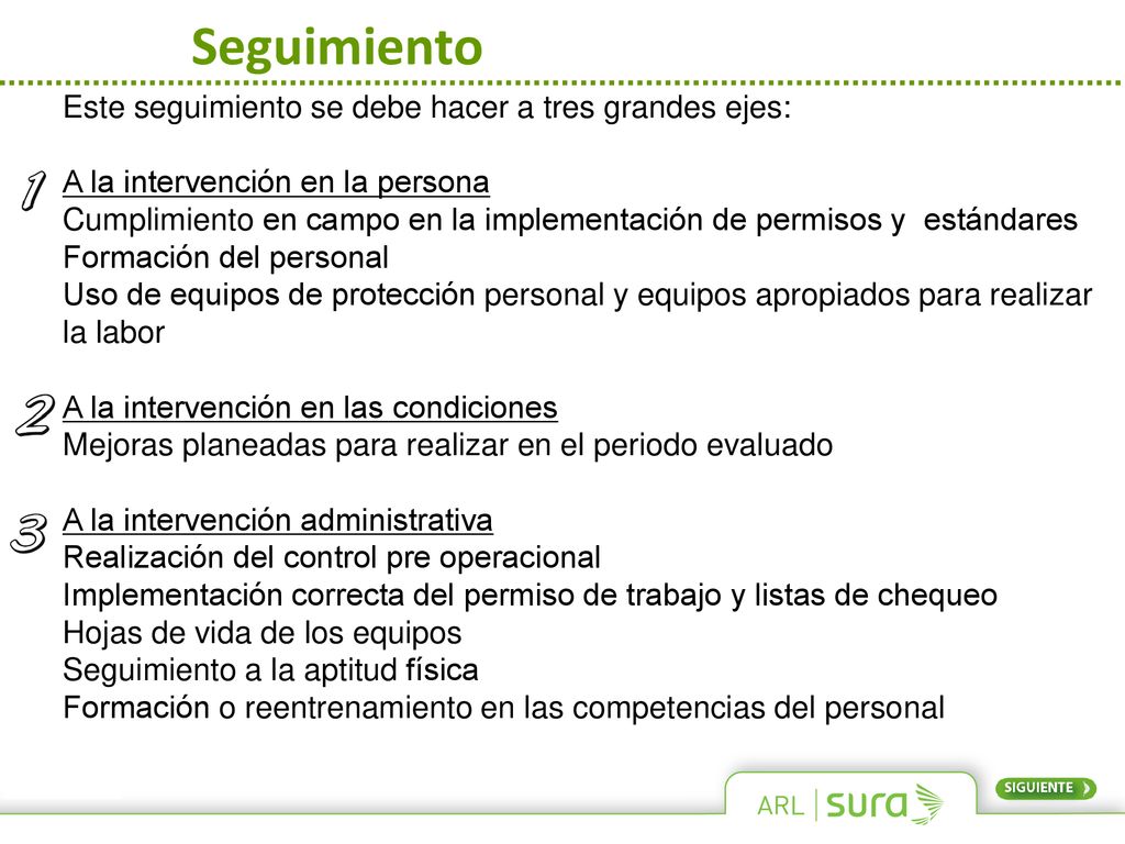 Seguimiento Este seguimiento se debe hacer a tres grandes ejes: