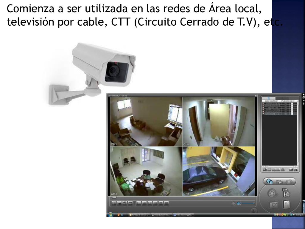 Comienza a ser utilizada en las redes de Área local, televisión por cable, CTT (Circuito Cerrado de T.V), etc.