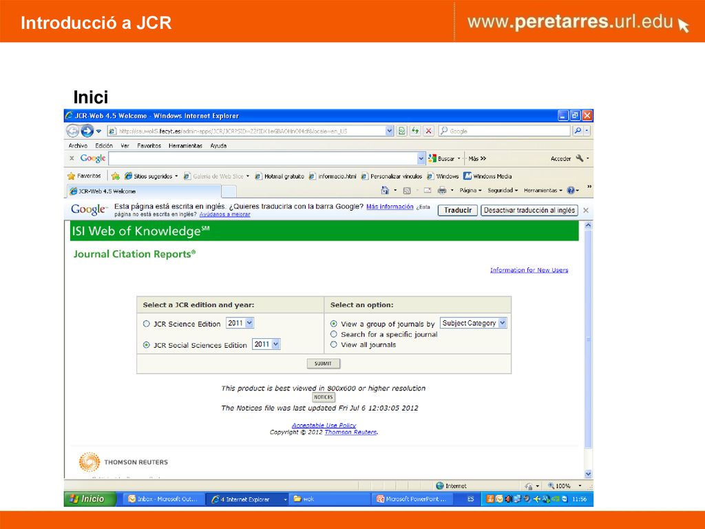 Introducció a JCR Inici. Podem cercar a través de 3 pestanyes diferents: