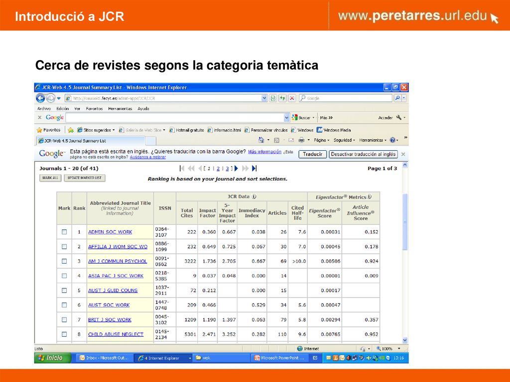 Introducció a JCR Cerca de revistes segons la categoria temàtica