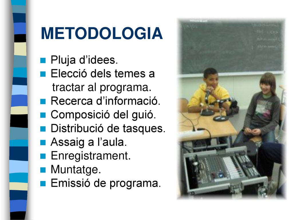 METODOLOGIA Pluja d’idees. Elecció dels temes a tractar al programa.