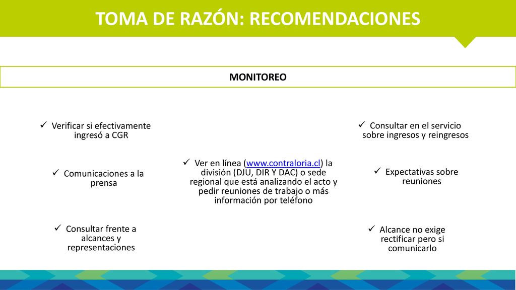 ROL Y FUNCIONES DE LA CONTRALORÍA TOMA DE RAZÓN: RECOMENDACIONES