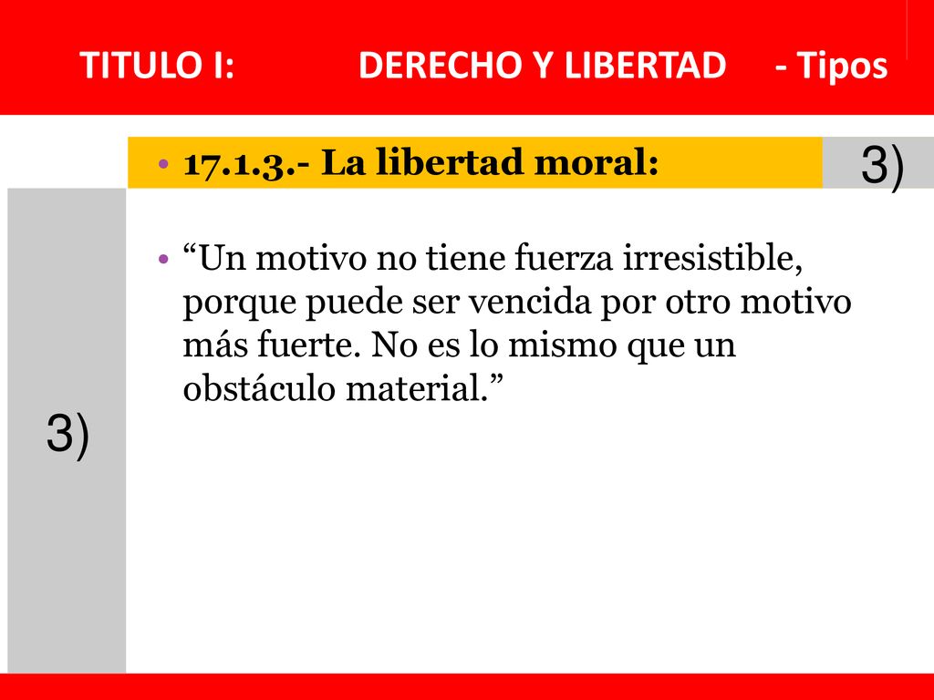 3) 3) TITULO I: DERECHO Y LIBERTAD - Tipos La libertad moral: