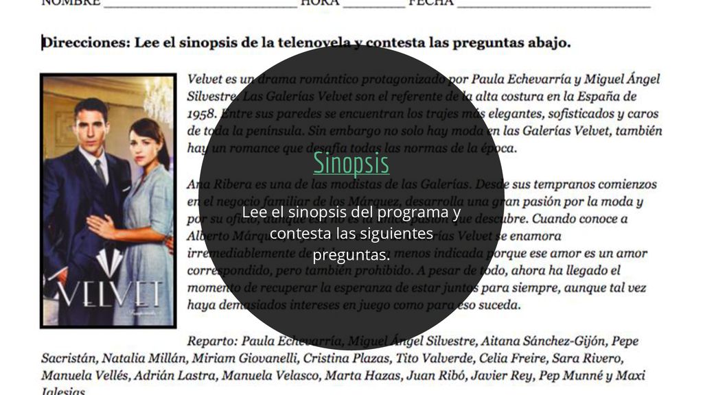 Lee el sinopsis del programa y contesta las siguientes preguntas.