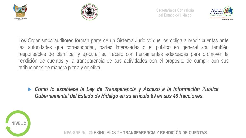 NPA-SNF No. 20 PRINCIPIOS DE TRANSPARENCIA Y RENDICIÓN DE CUENTAS