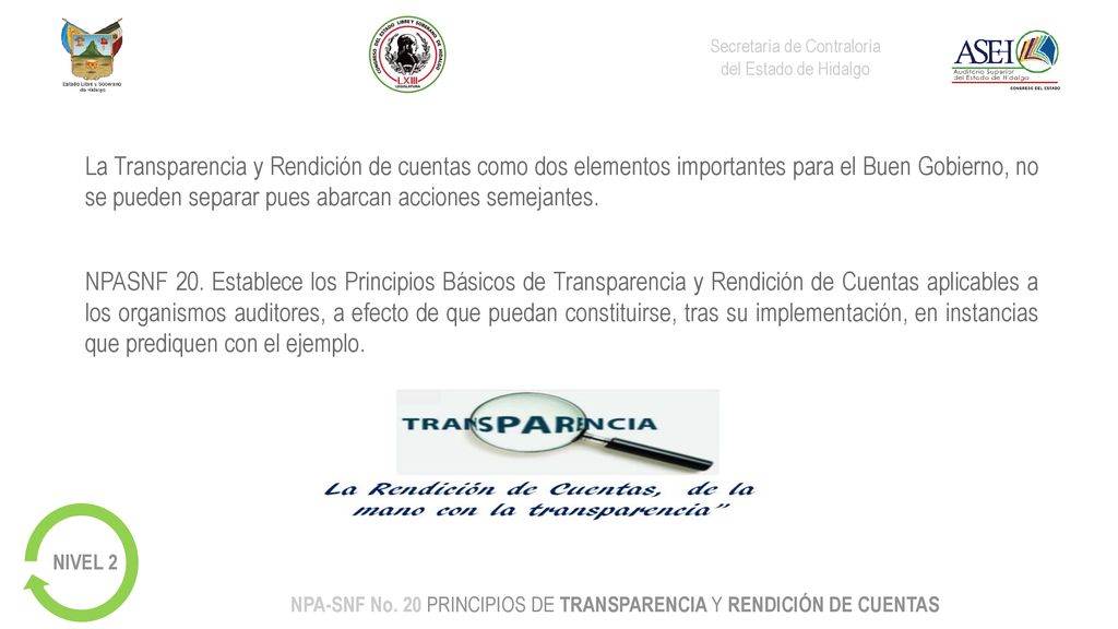 NPA-SNF No. 20 PRINCIPIOS DE TRANSPARENCIA Y RENDICIÓN DE CUENTAS