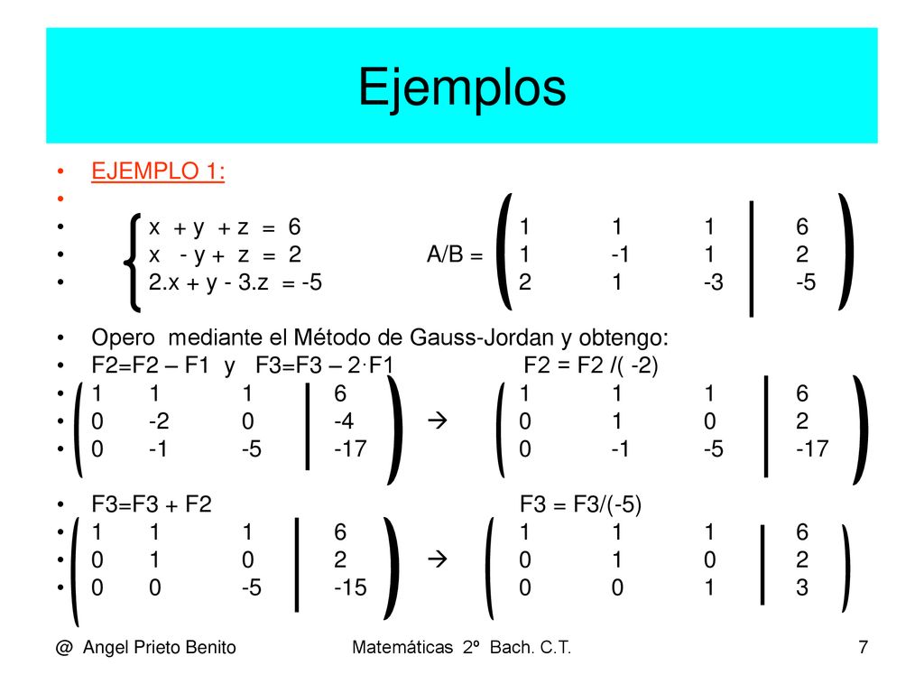 Ejemplos EJEMPLO 1: x + y + z = x - y + z = 2 A/B =