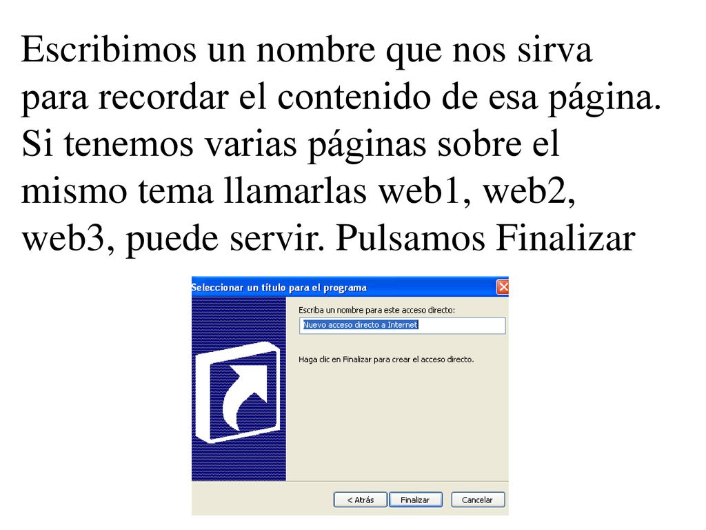 Escribimos un nombre que nos sirva para recordar el contenido de esa página.