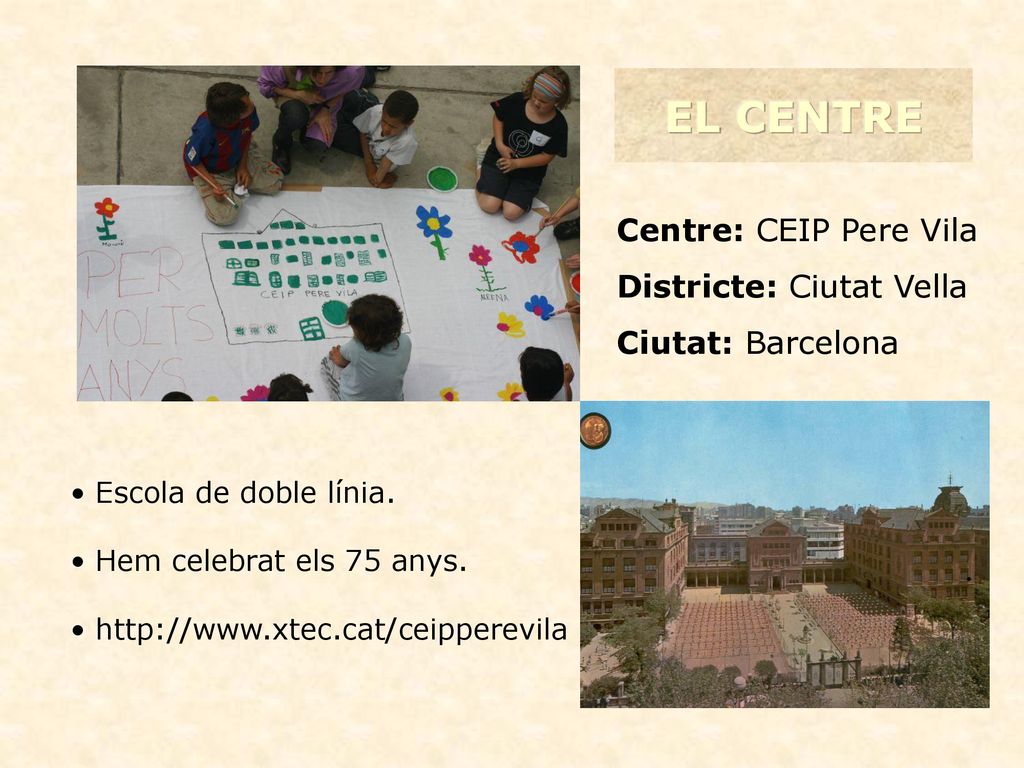 EL CENTRE . Centre: CEIP Pere Vila Districte: Ciutat Vella
