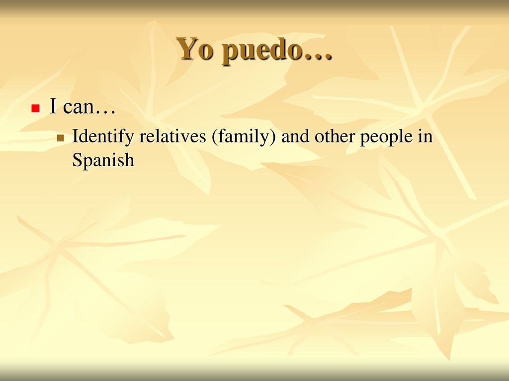 Yo puedo… I can… Identify relatives (family) and other people in Spanish