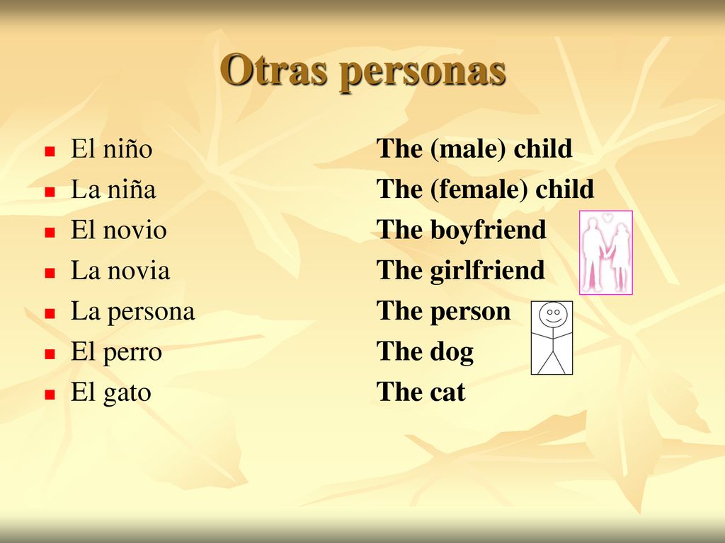 Otras personas El niño La niña El novio La novia La persona El perro