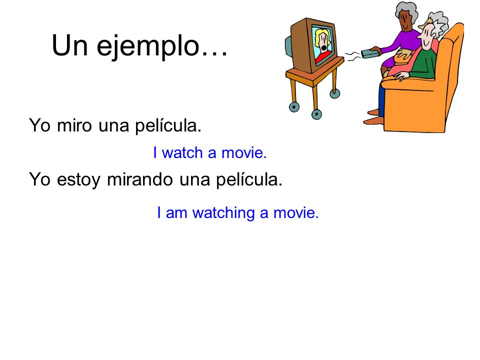 Un ejemplo… Yo miro una película. Yo estoy mirando una película.