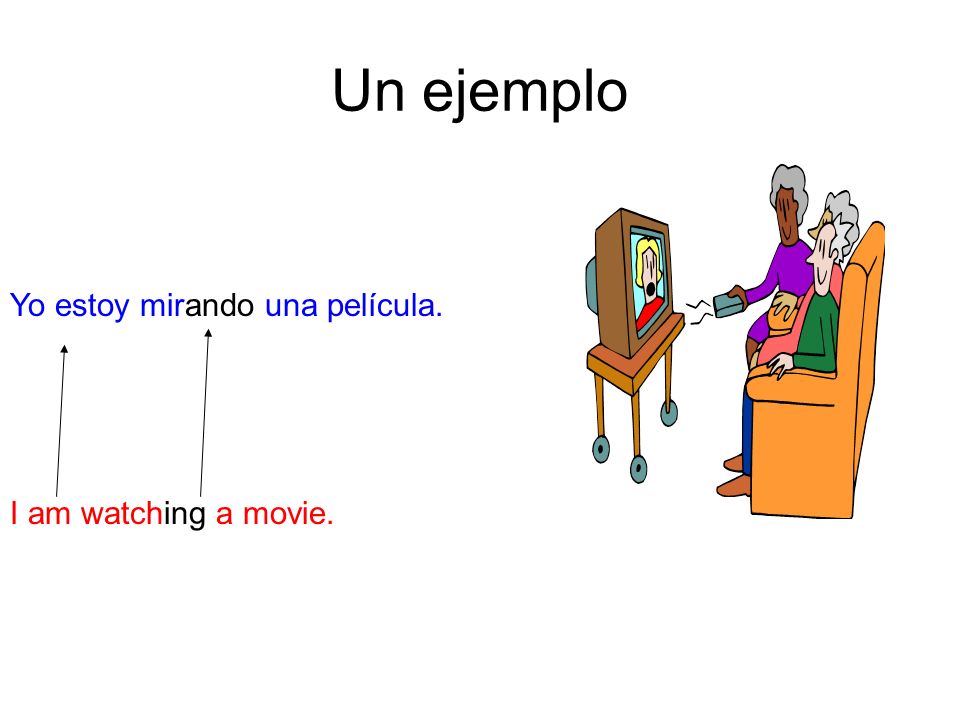 Un ejemplo Yo estoy mirando una película. I am watching a movie.