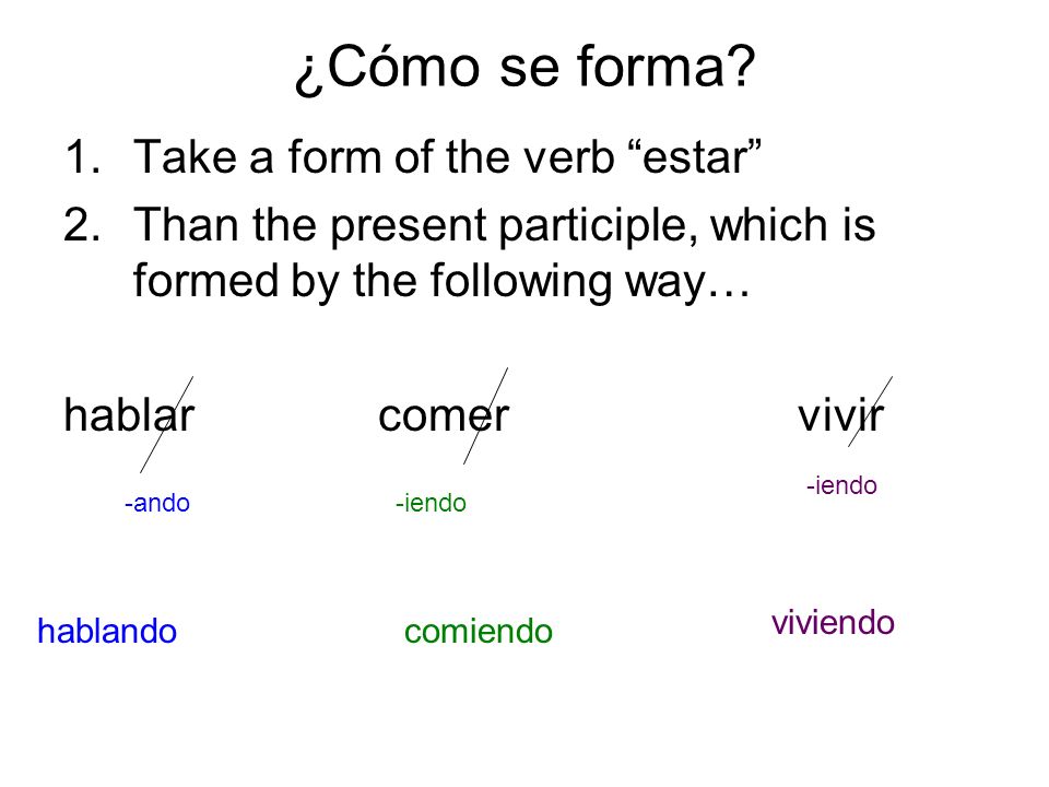 ¿Cómo se forma Take a form of the verb estar