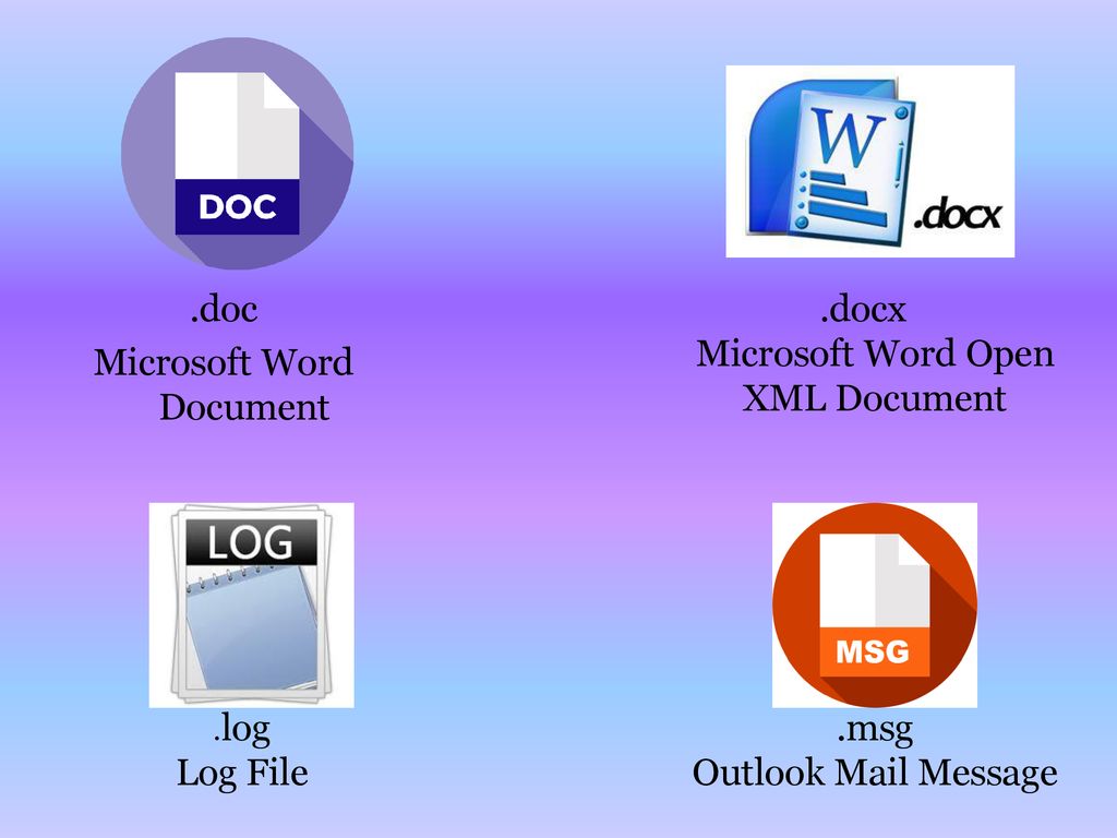 .doc Microsoft Word Document .docx Microsoft Word Open XML Document