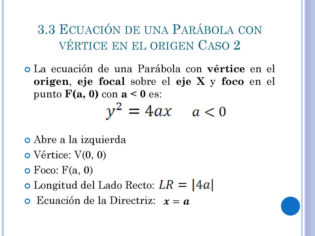 3.3 Ecuación de una Parábola con vértice en el origen Caso 2