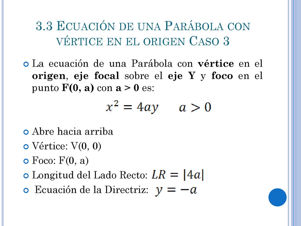 3.3 Ecuación de una Parábola con vértice en el origen Caso 3