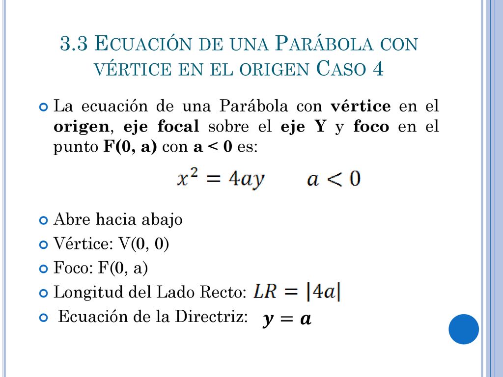 3.3 Ecuación de una Parábola con vértice en el origen Caso 4