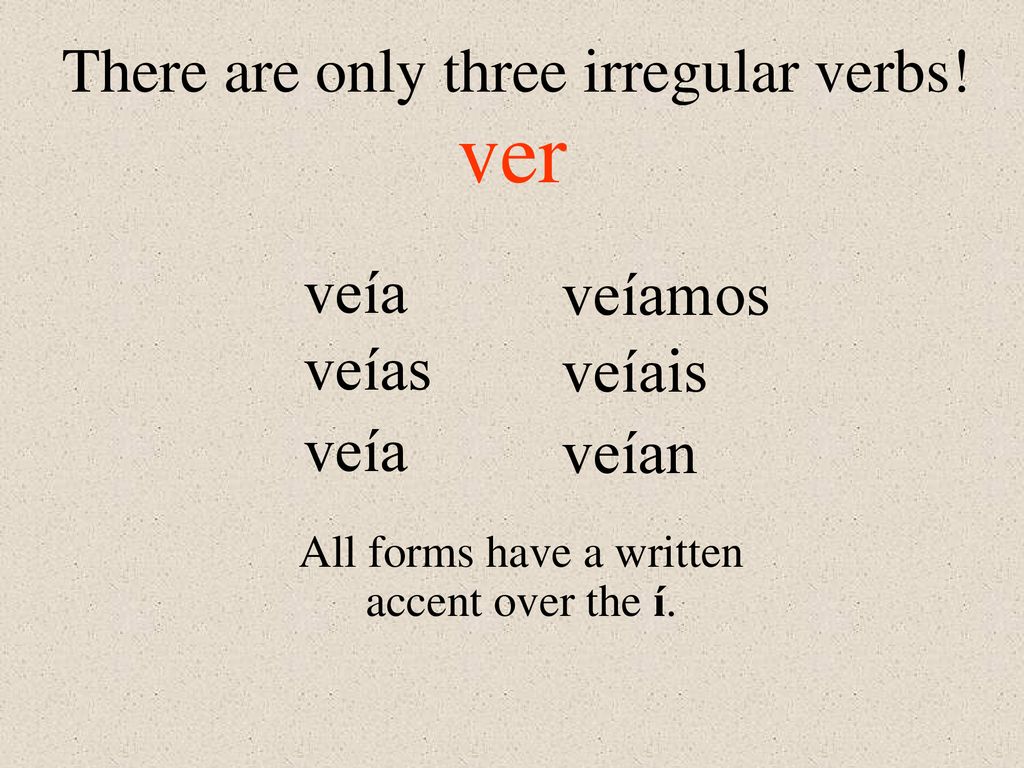ver There are only three irregular verbs! veía veíamos veías veíais