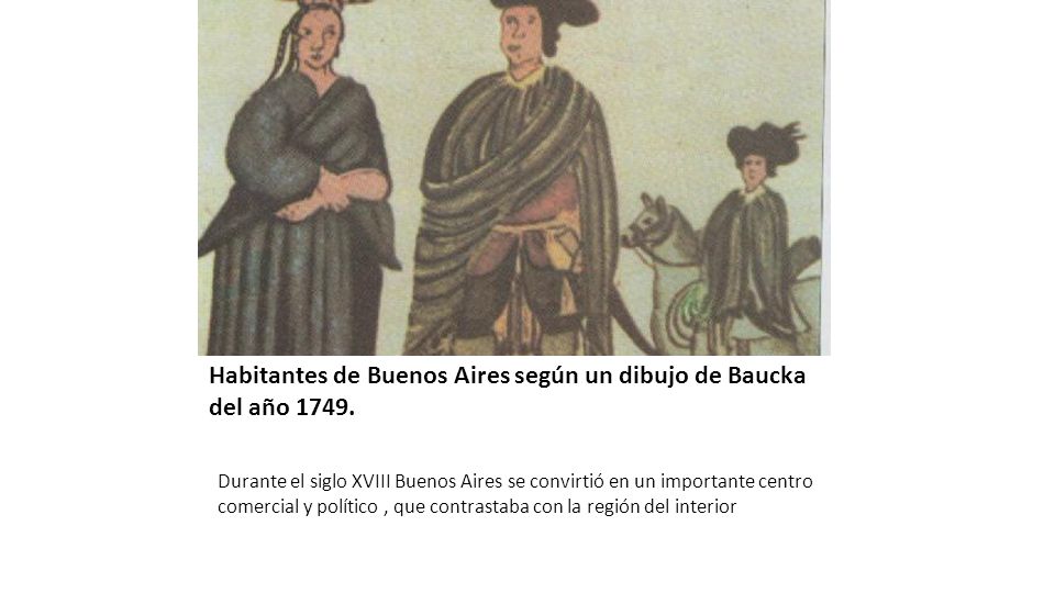 Habitantes de Buenos Aires según un dibujo de Baucka del año 1749.
