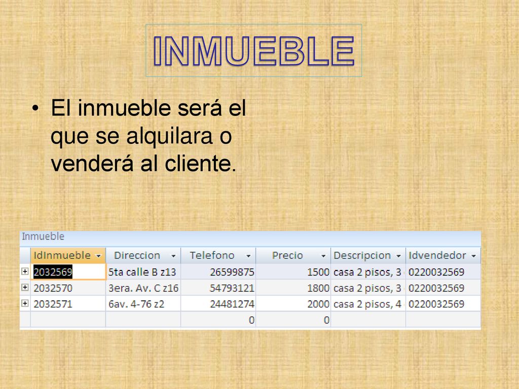 INMUEBLE El inmueble será el que se alquilara o venderá al cliente.