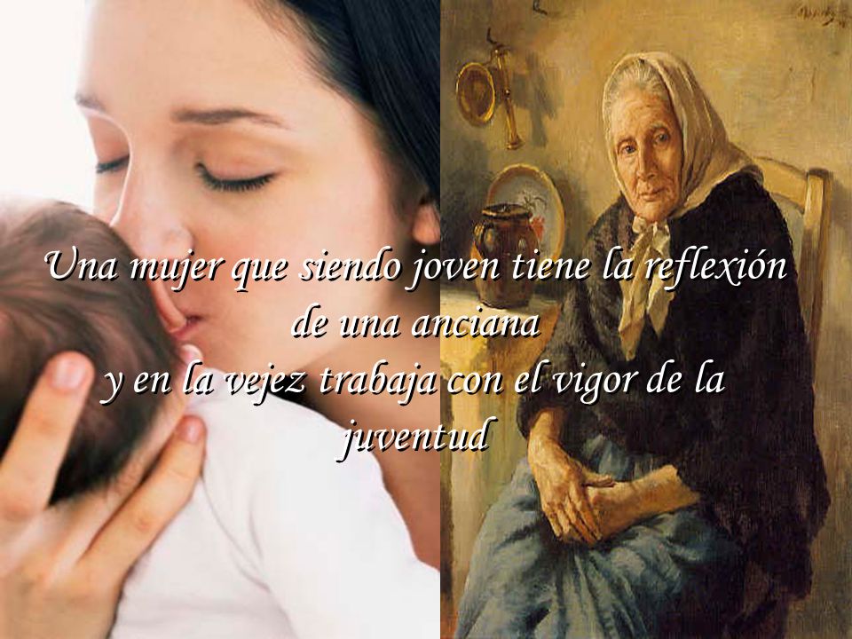 Una mujer que siendo joven tiene la reflexión de una anciana