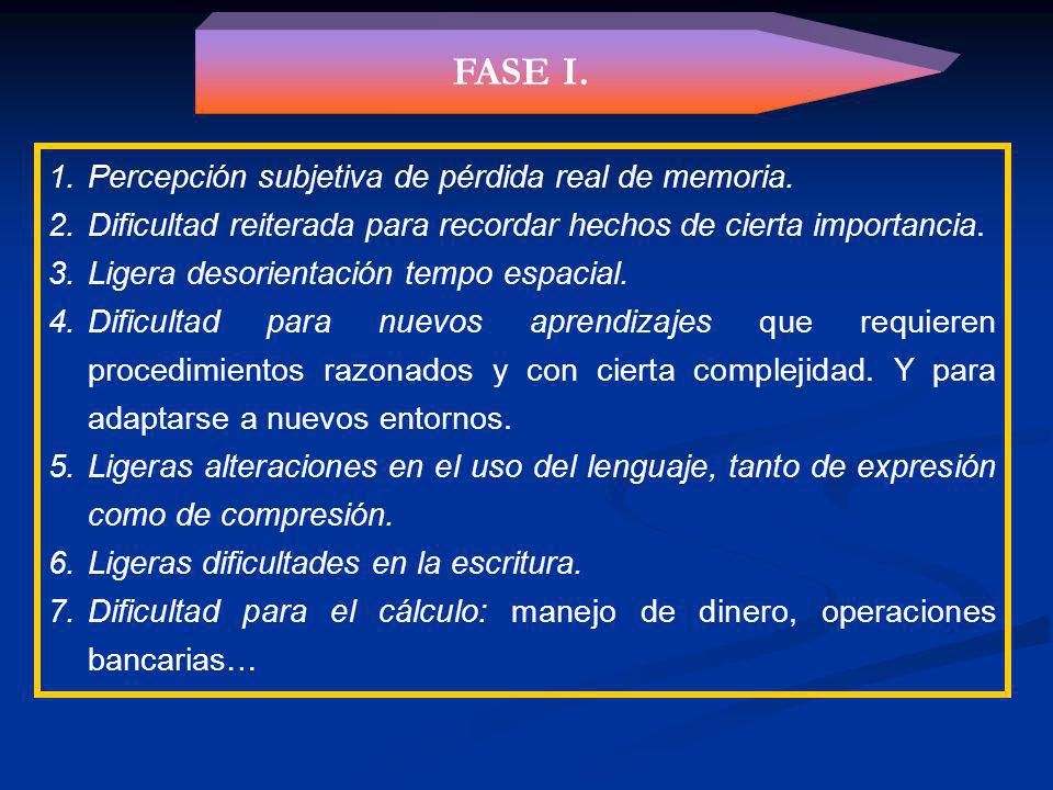 FASE I. Percepción subjetiva de pérdida real de memoria.